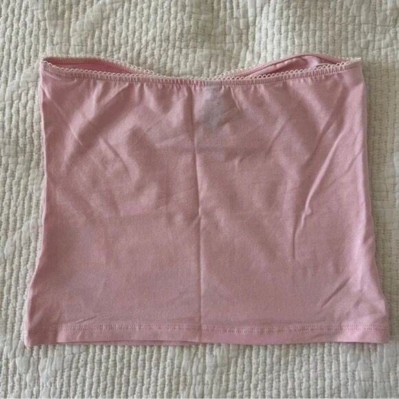 NEW H&M Pink Strapless Tube Top Picot Lace Rosette Coquette Feminine Girly Small - Picture 3 of 4